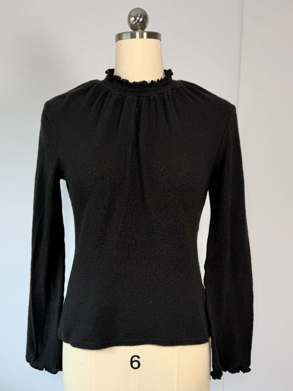Madewell Texture & Thread Black Ruffle Mock Neck Knit Cotton Blouse S